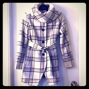 White Plaid Belted Urban Outfitters Coat